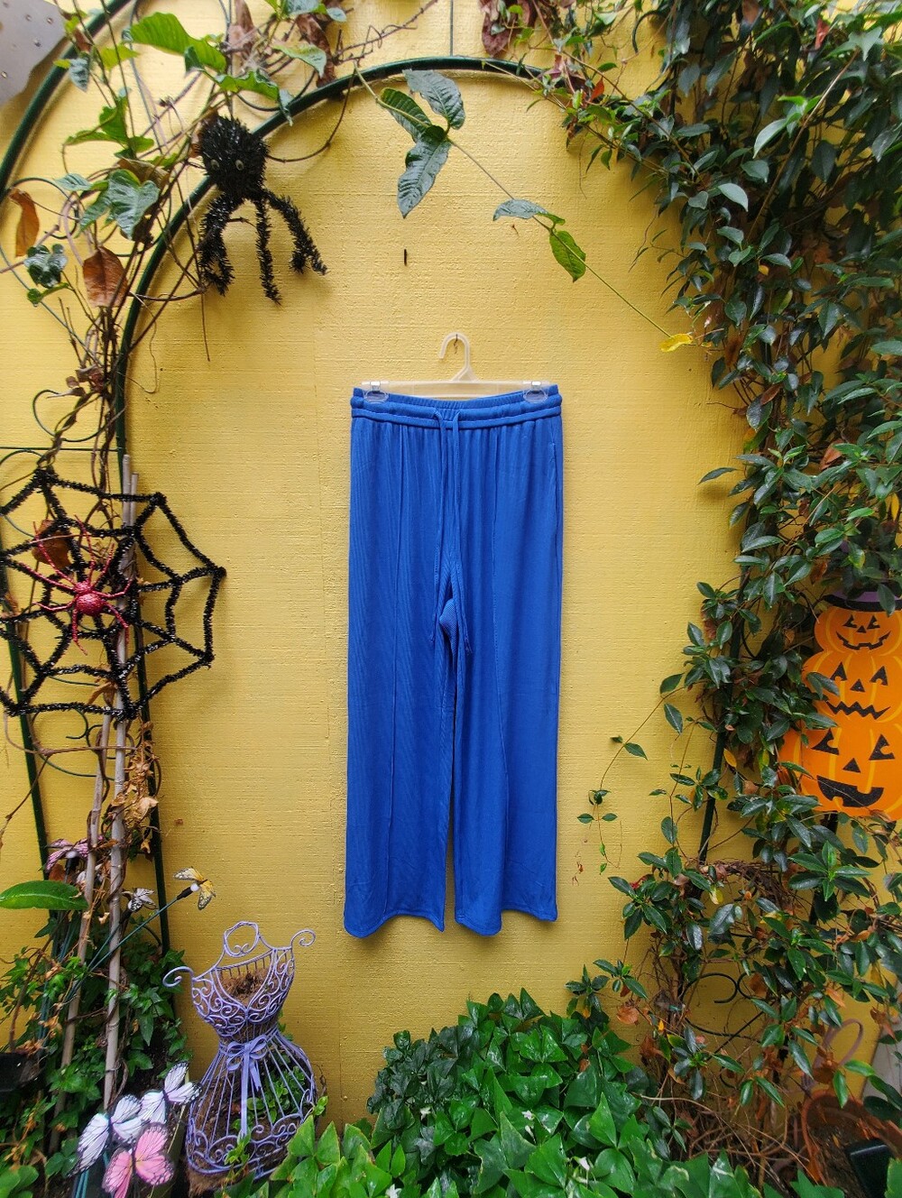 Blue Wide-Leg Pull-On Pants